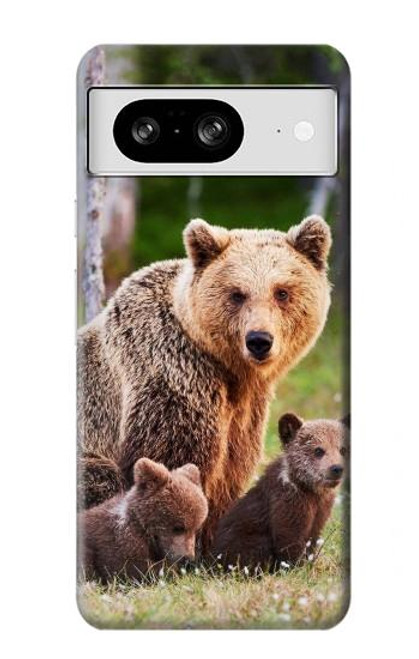 W3558 Bear Family Hard Case and Leather Flip Case For Google Pixel 8