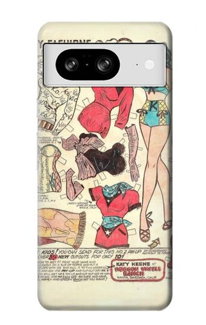 W3820 Vintage Cowgirl Fashion Paper Doll Hard Case and Leather Flip Case For Google Pixel 8