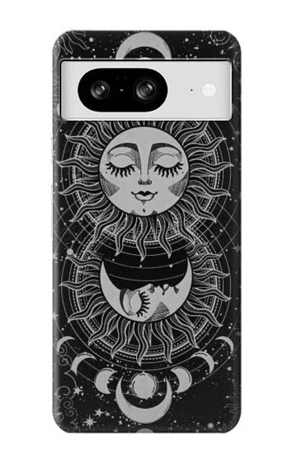 W3854 Mystical Sun Face Crescent Moon Hard Case and Leather Flip Case For Google Pixel 8