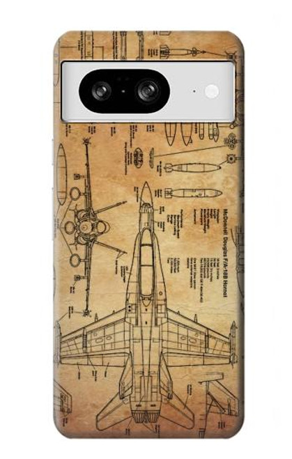W3868 Aircraft Blueprint Old Paper Hard Case and Leather Flip Case For Google Pixel 8