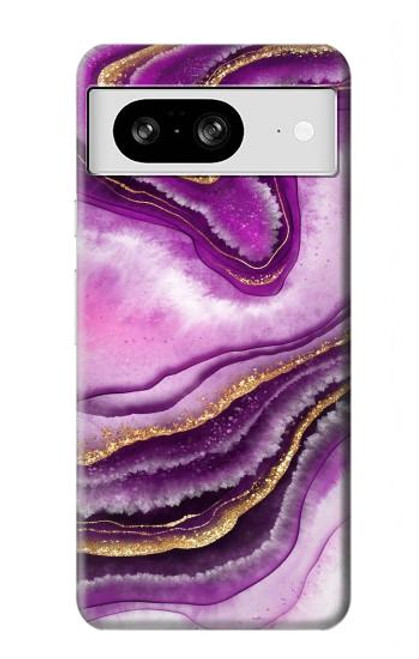 W3896 Purple Marble Gold Streaks Hard Case and Leather Flip Case For Google Pixel 8