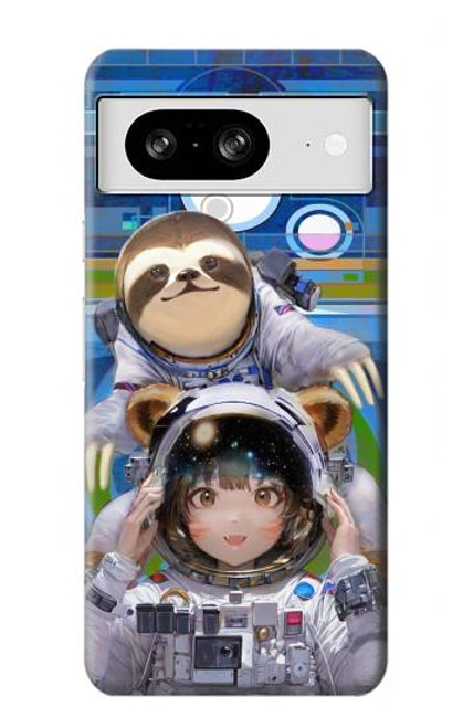 W3915 Raccoon Girl Baby Sloth Astronaut Suit Hard Case and Leather Flip Case For Google Pixel 8