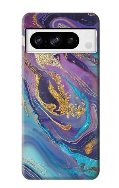 W3676 Colorful Abstract Marble Stone Hard Case and Leather Flip Case For Google Pixel 8 pro