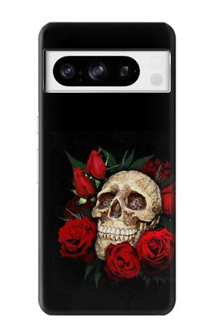 W3753 Dark Gothic Goth Skull Roses Hard Case and Leather Flip Case For Google Pixel 8 pro