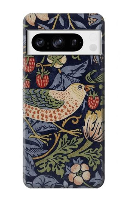 W3791 William Morris Strawberry Thief Fabric Hard Case and Leather Flip Case For Google Pixel 8 pro