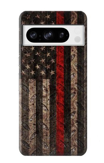 W3804 Fire Fighter Metal Red Line Flag Graphic Hard Case and Leather Flip Case For Google Pixel 8 pro