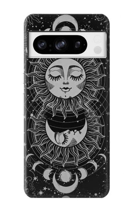 W3854 Mystical Sun Face Crescent Moon Hard Case and Leather Flip Case For Google Pixel 8 pro