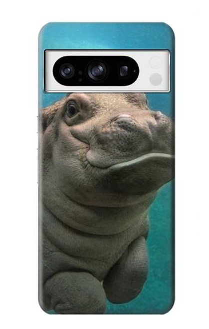 W3871 Cute Baby Hippo Hippopotamus Hard Case and Leather Flip Case For Google Pixel 8 pro