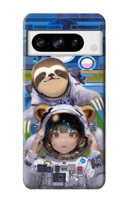 W3915 Raccoon Girl Baby Sloth Astronaut Suit Hard Case and Leather Flip Case For Google Pixel 8 pro