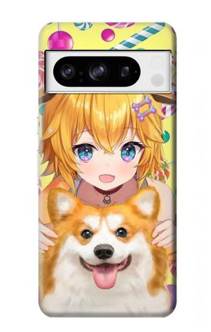 W3918 Baby Corgi Dog Corgi Girl Candy Hard Case and Leather Flip Case For Google Pixel 8 pro