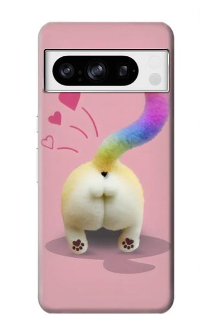 W3923 Cat Bottom Rainbow Tail Hard Case and Leather Flip Case For Google Pixel 8 pro