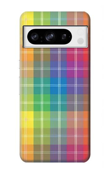 W3942 LGBTQ Rainbow Plaid Tartan Hard Case and Leather Flip Case For Google Pixel 8 pro
