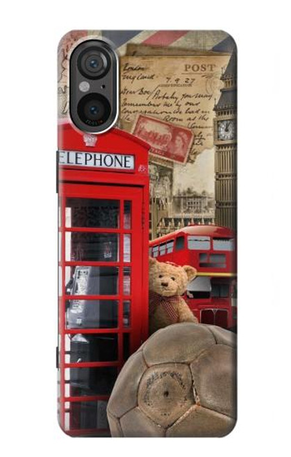 W3856 Vintage London British Hard Case and Leather Flip Case For Sony Xperia 5 V