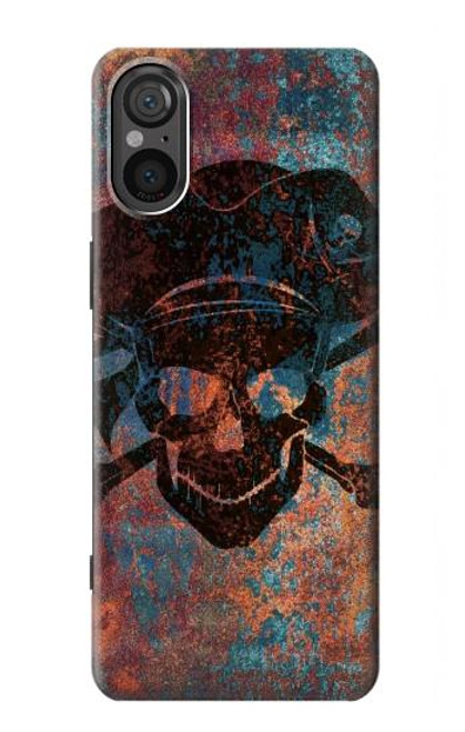 W3895 Pirate Skull Metal Hard Case and Leather Flip Case For Sony Xperia 5 V