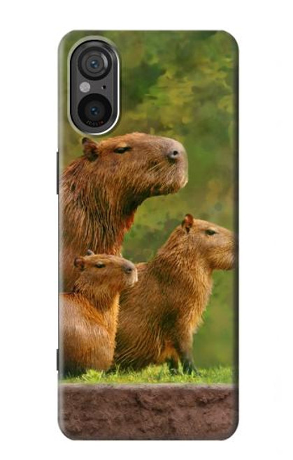 W3917 Capybara Family Giant Guinea Pig Hard Case and Leather Flip Case For Sony Xperia 5 V