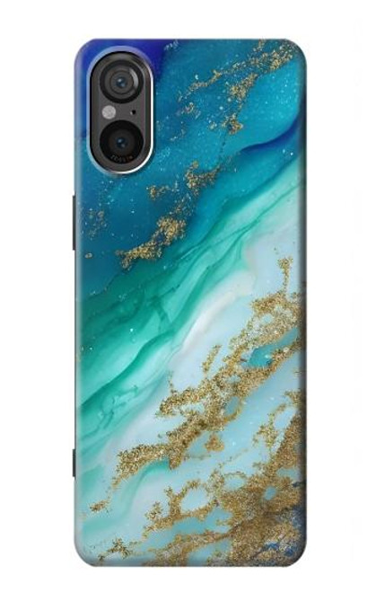 W3920 Abstract Ocean Blue Color Mixed Emerald Hard Case and Leather Flip Case For Sony Xperia 5 V