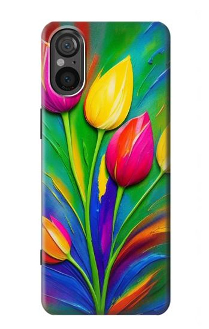 W3926 Colorful Tulip Oil Painting Hard Case and Leather Flip Case For Sony Xperia 5 V