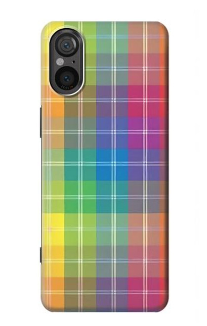 W3942 LGBTQ Rainbow Plaid Tartan Hard Case and Leather Flip Case For Sony Xperia 5 V