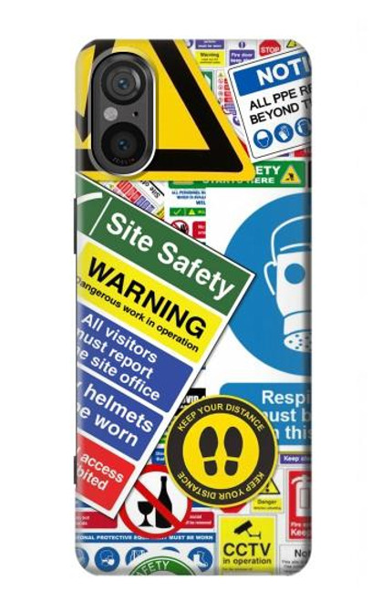 W3960 Safety Signs Sticker Collage Hard Case and Leather Flip Case For Sony Xperia 5 V
