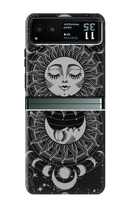 W3854 Mystical Sun Face Crescent Moon Hard Case and Leather Flip Case For Motorola Razr 40