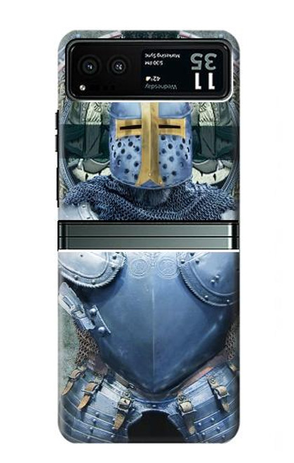 W3864 Medieval Templar Heavy Armor Knight Hard Case and Leather Flip Case For Motorola Razr 40