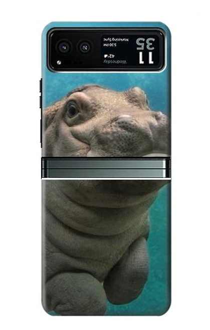 W3871 Cute Baby Hippo Hippopotamus Hard Case and Leather Flip Case For Motorola Razr 40