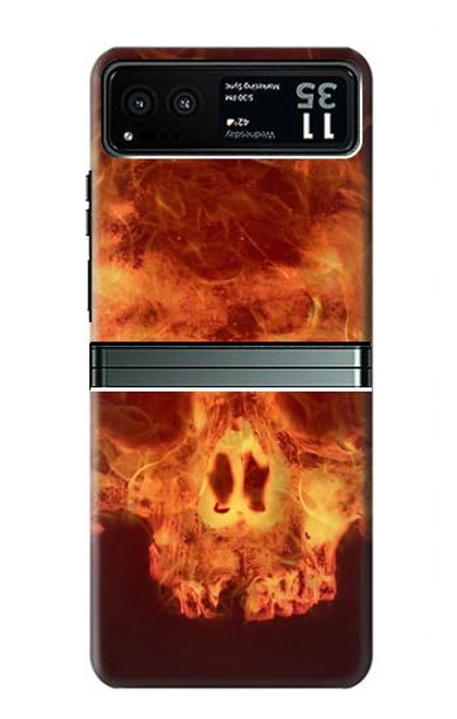 W3881 Fire Skull Hard Case and Leather Flip Case For Motorola Razr 40