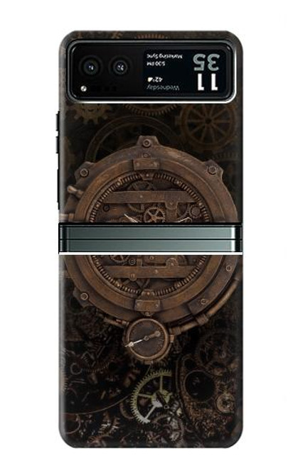 W3902 Steampunk Clock Gear Hard Case and Leather Flip Case For Motorola Razr 40