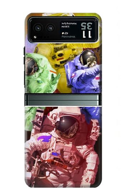 W3914 Colorful Nebula Astronaut Suit Galaxy Hard Case and Leather Flip Case For Motorola Razr 40