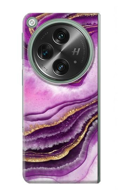 W3896 Purple Marble Gold Streaks Hard Case and Leather Flip Case For OnePlus OPEN