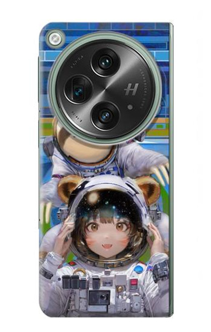 W3915 Raccoon Girl Baby Sloth Astronaut Suit Hard Case and Leather Flip Case For OnePlus OPEN