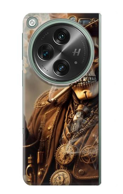 W3949 Steampunk Skull Smoking Hard Case and Leather Flip Case For OnePlus OPEN