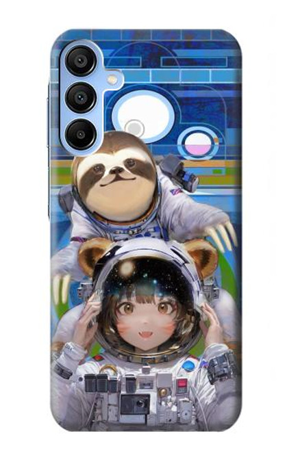 W3915 Raccoon Girl Baby Sloth Astronaut Suit Hard Case and Leather Flip Case For Samsung Galaxy A15 5G