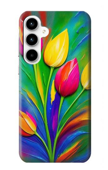 W3926 Colorful Tulip Oil Painting Hard Case and Leather Flip Case For Samsung Galaxy A35 5G