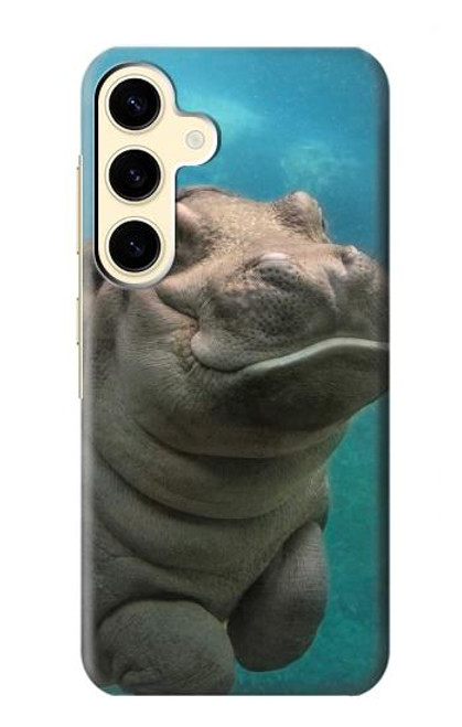 W3871 Cute Baby Hippo Hippopotamus Hard Case and Leather Flip Case For Samsung Galaxy S24