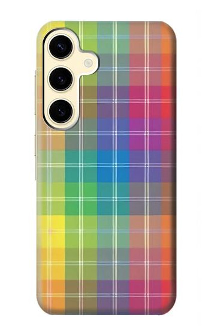 W3942 LGBTQ Rainbow Plaid Tartan Hard Case and Leather Flip Case For Samsung Galaxy S24