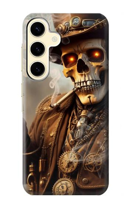 W3949 Steampunk Skull Smoking Hard Case and Leather Flip Case For Samsung Galaxy S24
