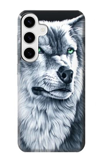 W0123 Grim White Wolf Hard Case and Leather Flip Case For Samsung Galaxy S24 Plus