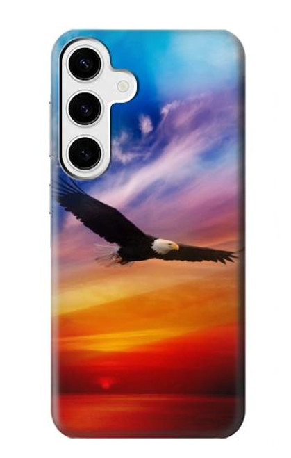 W3841 Bald Eagle Flying Colorful Sky Hard Case and Leather Flip Case For Samsung Galaxy S24 Plus