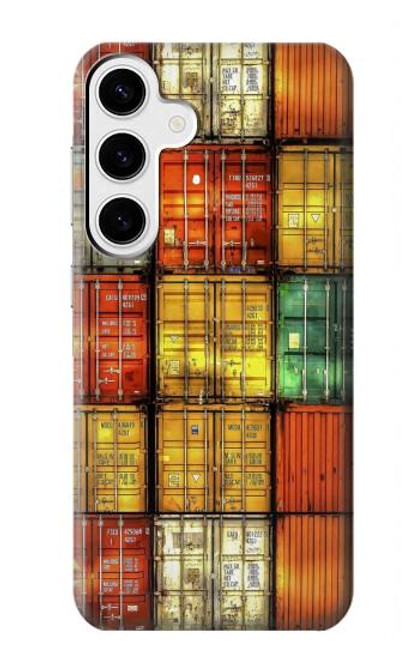 W3861 Colorful Container Block Hard Case and Leather Flip Case For Samsung Galaxy S24 Plus