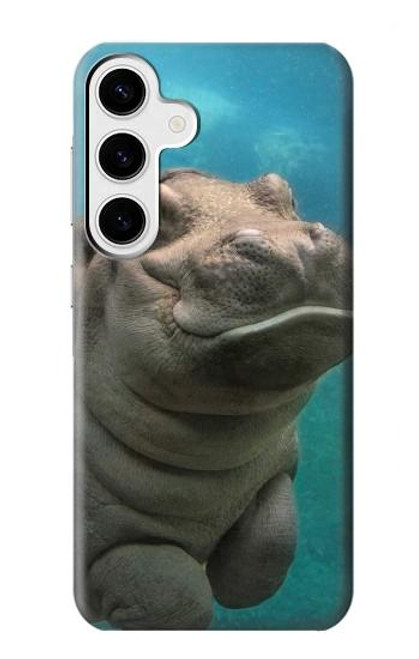 W3871 Cute Baby Hippo Hippopotamus Hard Case and Leather Flip Case For Samsung Galaxy S24 Plus