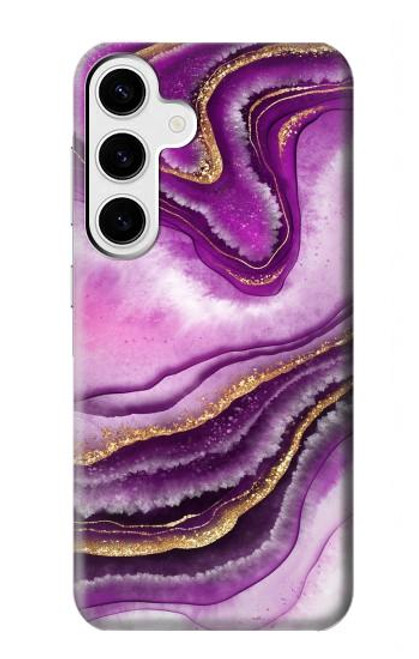 W3896 Purple Marble Gold Streaks Hard Case and Leather Flip Case For Samsung Galaxy S24 Plus