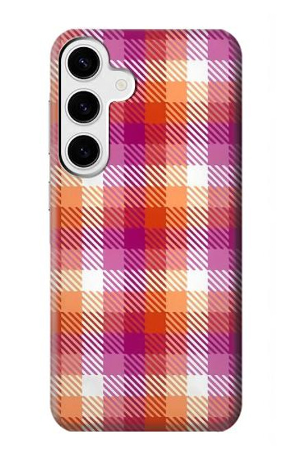 W3941 LGBT Lesbian Pride Flag Plaid Hard Case and Leather Flip Case For Samsung Galaxy S24 Plus