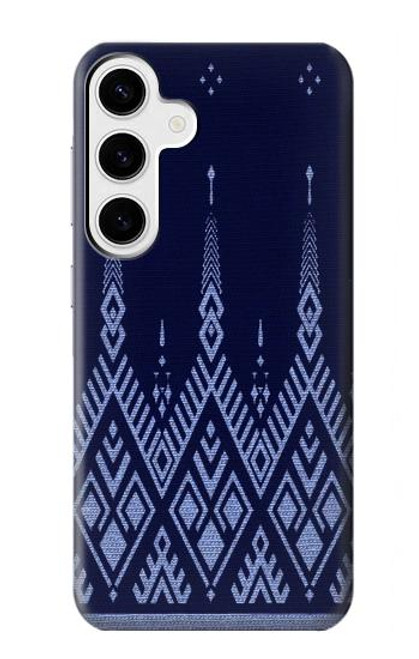 W3950 Textile Thai Blue Pattern Hard Case and Leather Flip Case For Samsung Galaxy S24 Plus