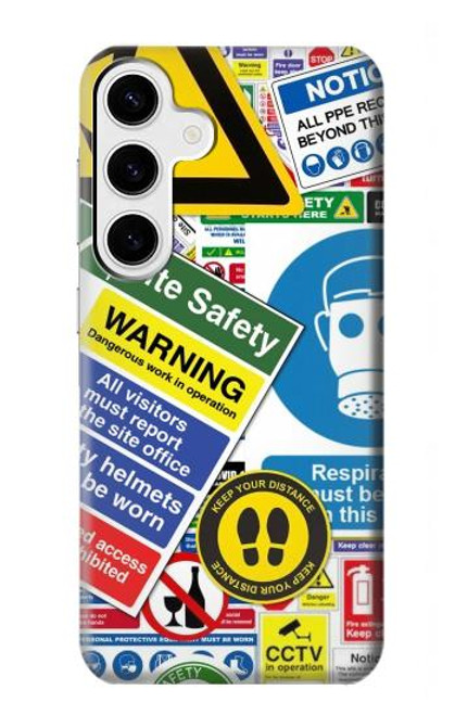 W3960 Safety Signs Sticker Collage Hard Case and Leather Flip Case For Samsung Galaxy S24 Plus