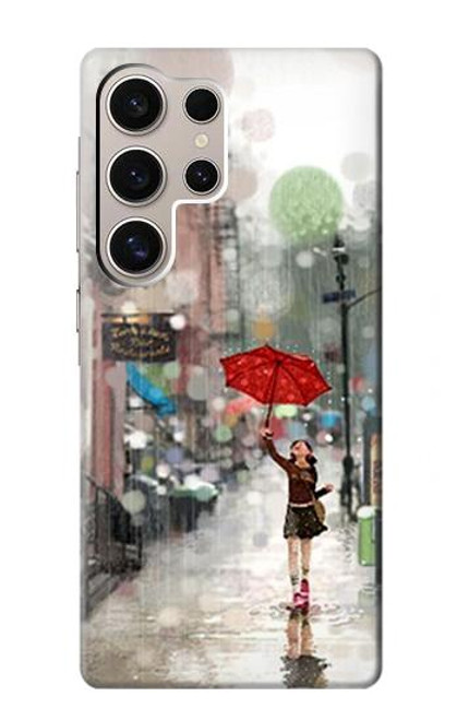 W0108 Girl in The Rain Hard Case and Leather Flip Case For Samsung Galaxy S24 Ultra