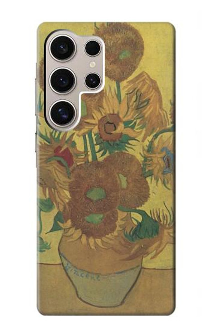 W0214 Van Gogh Vase Fifteen Sunflowers Hard Case and Leather Flip Case For Samsung Galaxy S24 Ultra