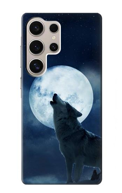 W3693 Grim White Wolf Full Moon Hard Case and Leather Flip Case For Samsung Galaxy S24 Ultra