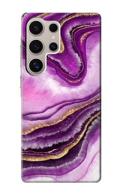 W3896 Purple Marble Gold Streaks Hard Case and Leather Flip Case For Samsung Galaxy S24 Ultra