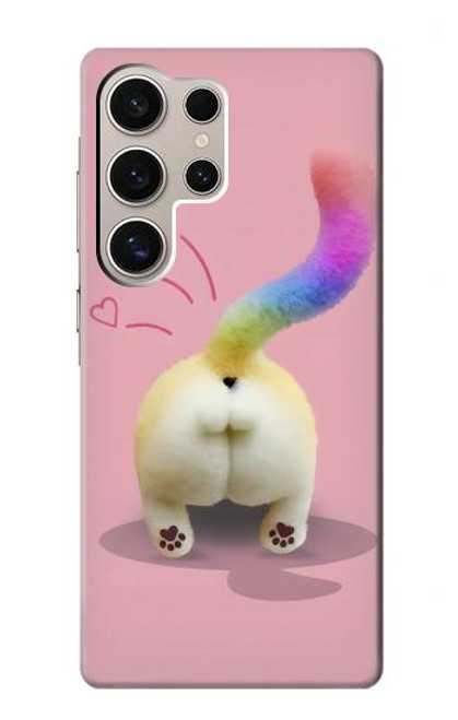 W3923 Cat Bottom Rainbow Tail Hard Case and Leather Flip Case For Samsung Galaxy S24 Ultra